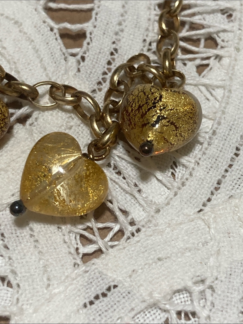 Gold Over 925 Silver Glass Heart Bead Charm Bracelet - Picture 5 of 7